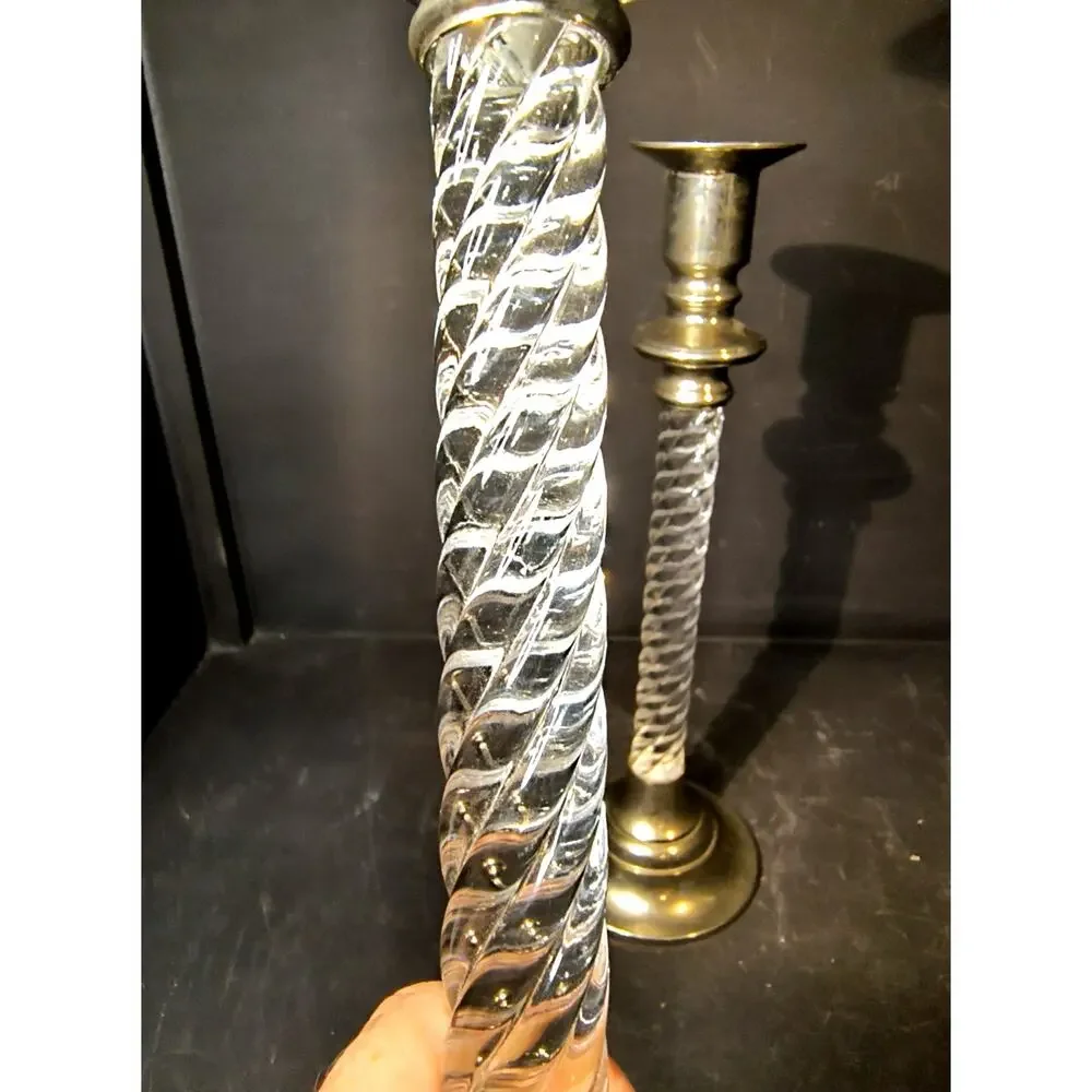1994.  Vintage Twisted Lucite Silver Tone Taper Candlestick Holder Set
